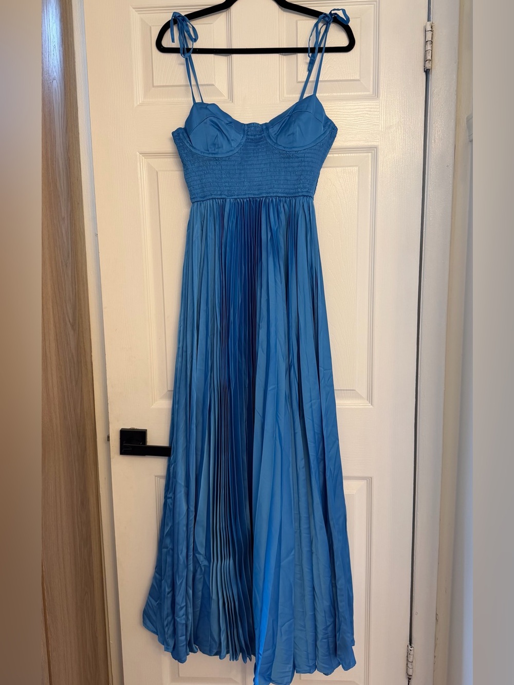 Hutch Blue Pleated Maxi Dress with Tie Straps